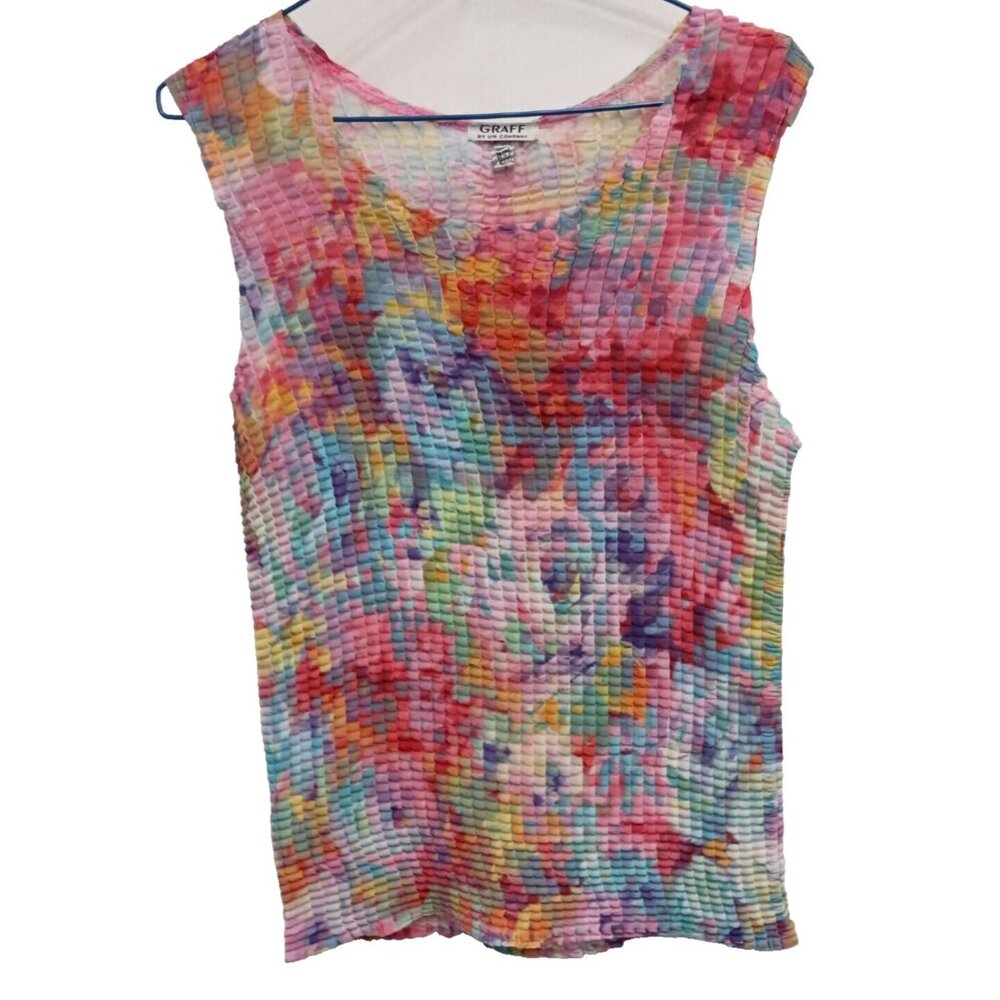 Vintage Y2K Graff Womens Tank Top Small Abstract Floral‎ Crinkle Wearable Art